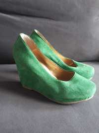 Skórzane Zielone buty na koturnie r 41 Catwalk