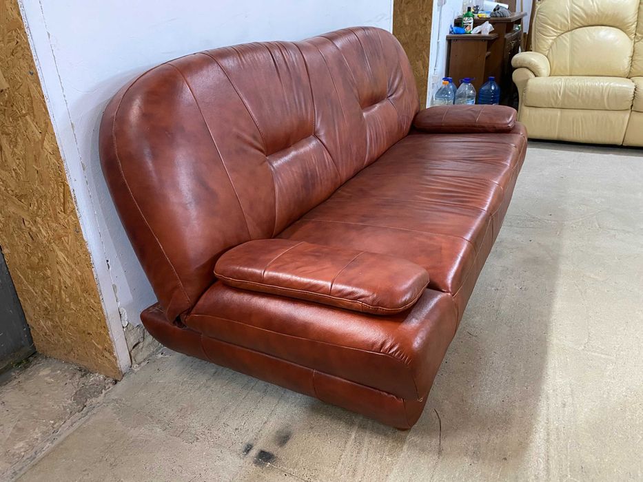 Шкіряний розкладний 3-місний диван з натуральноі шкіри