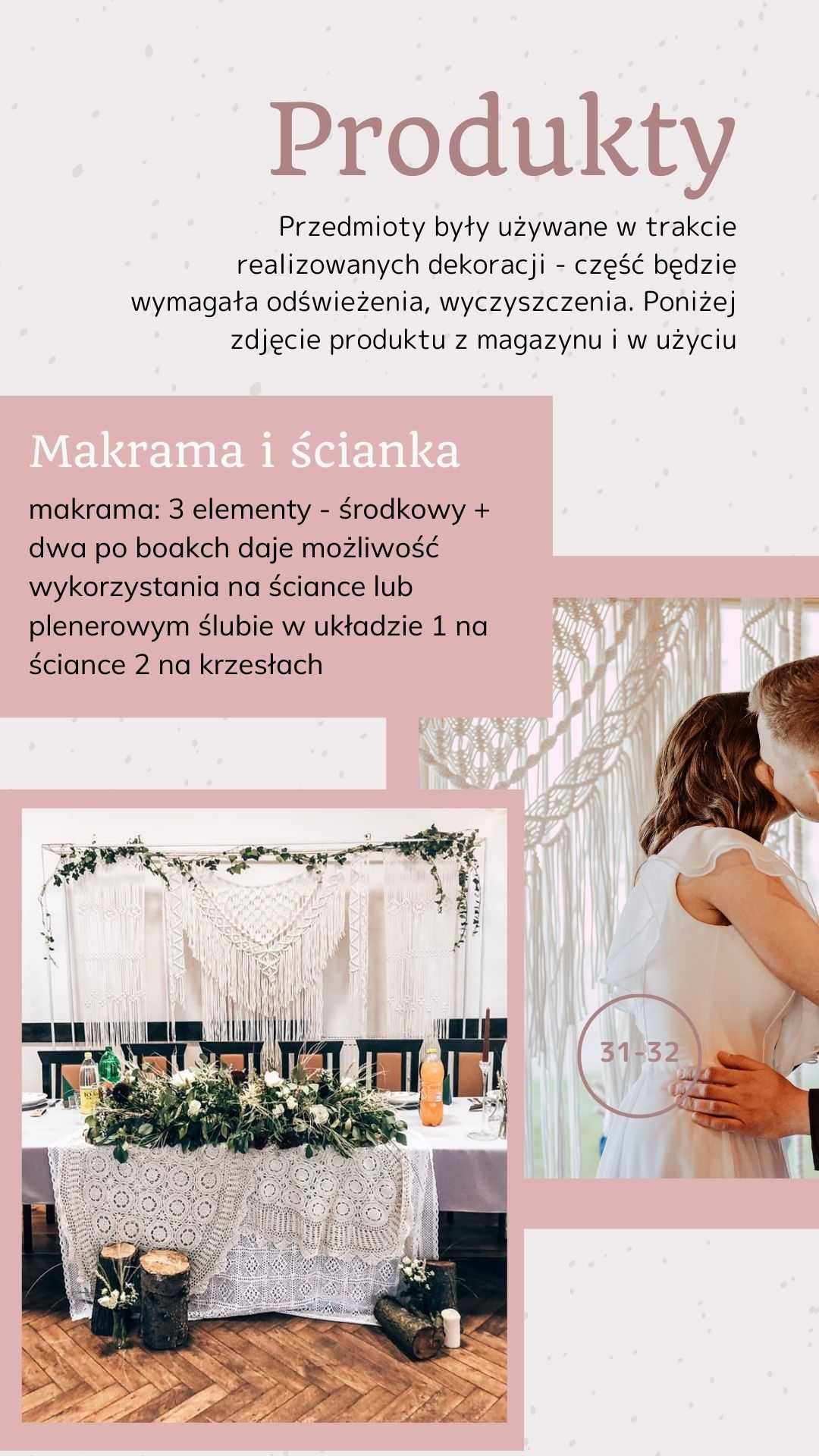 Makrama 3 ELEMENTY dekoracja sali weselna kosciół trzyelementowa ślub