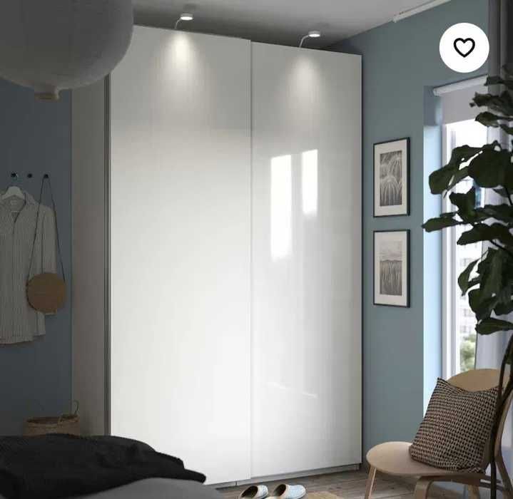 Drzwi przesuwne do szafy, IKEA HASVIK, połysk biały, 150x236 cm
