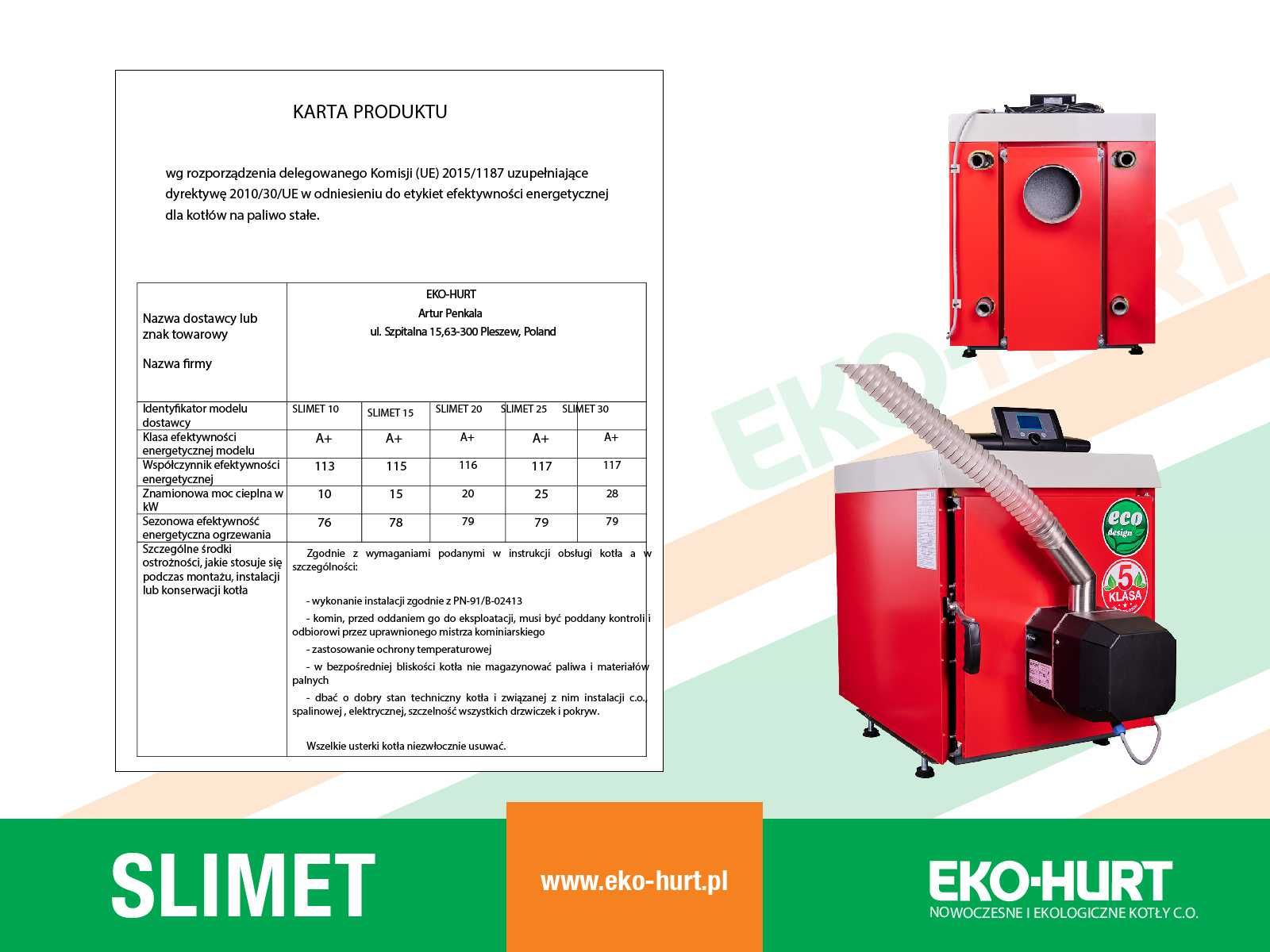 Kocioł SLIMET na pellet o mocy 28 kW z certyfikatem ECODESIGN 5 klasa
