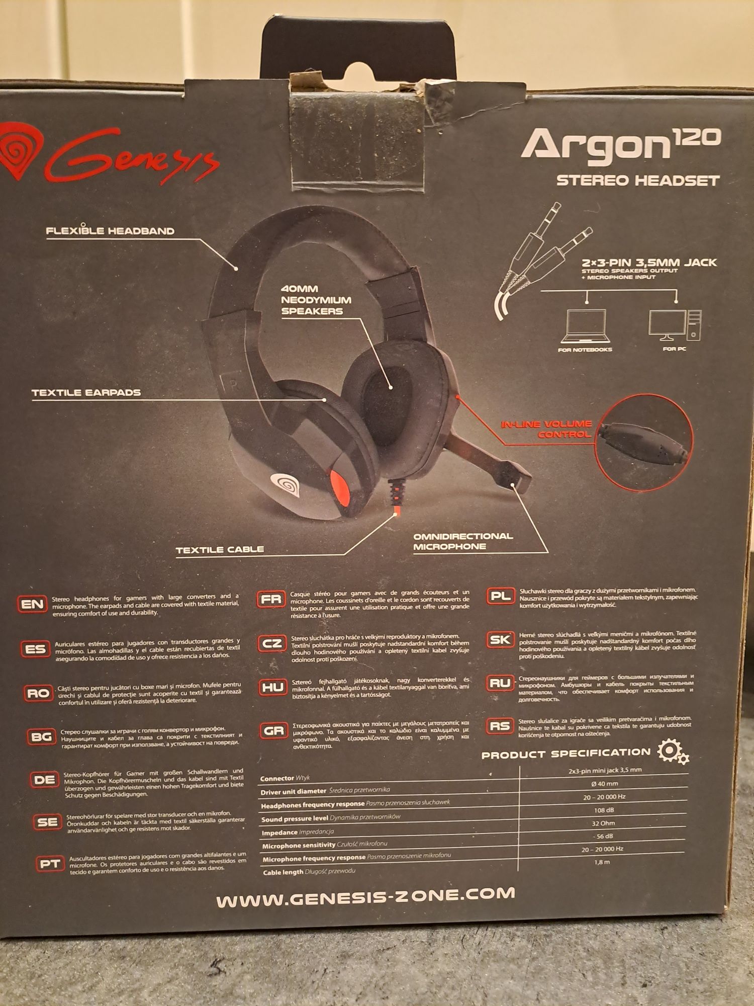 Słuchawki komputerowe gamingowe Argon 120 z mikrofonem