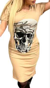 Sukienka Philipp Plein cyrkonie Skull beż roz.S