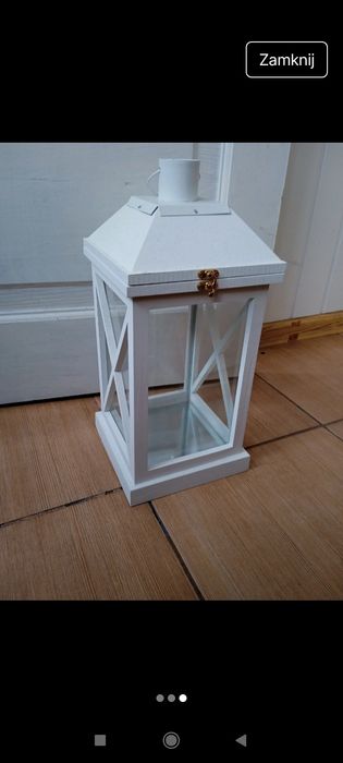 Lampion biały drewniany