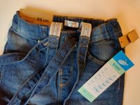 Spodnie chłopięce na szelkach, jeans, nowe r. 86