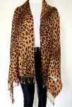 Stylowy szal 100% kaszmir pashmina duży w panterkę cętki brąz chusta