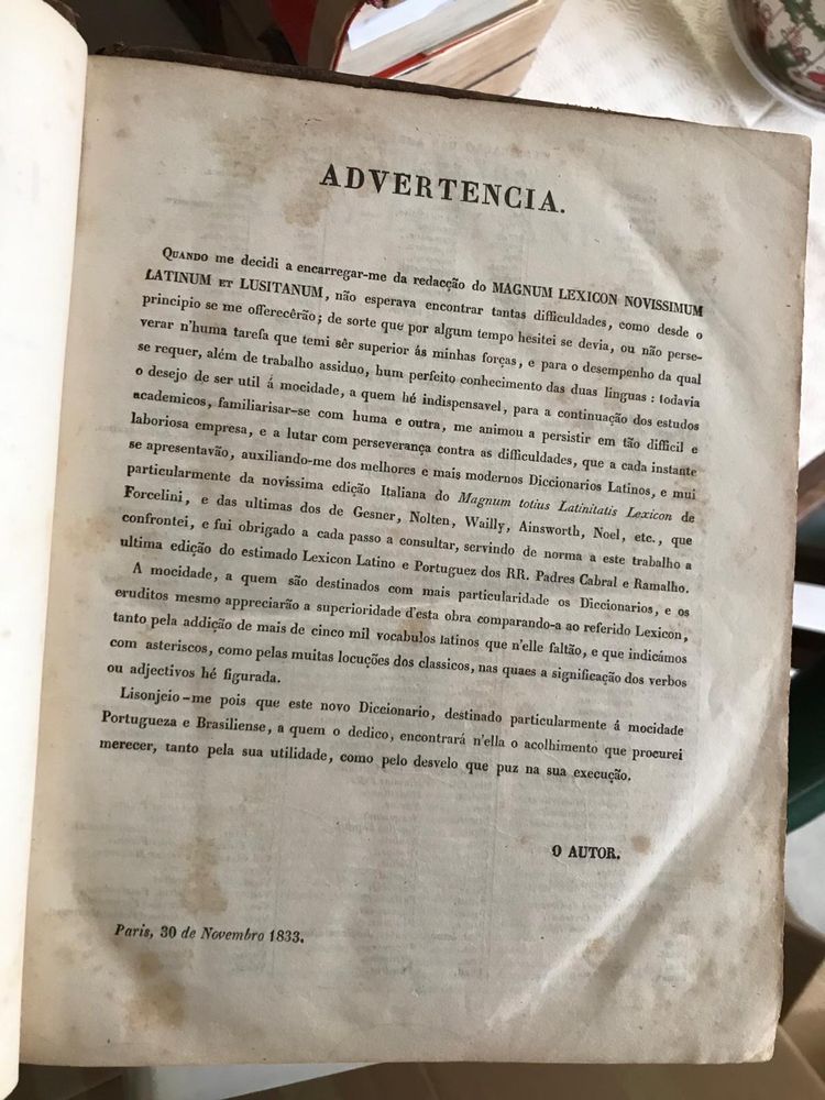 Dicionário Língua Portuguesa 1833