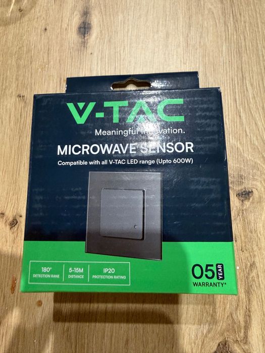 Czujnik ruchu v-tac mikrofalowy, szklany, czarny, podtynkowy