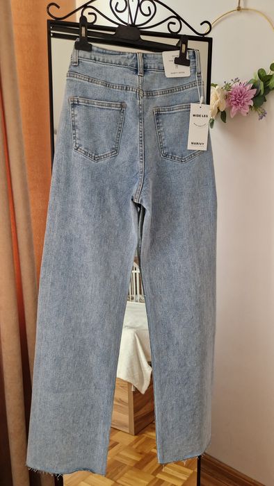 Spodnie wide leg dżinsy cyrkonie kryształki Varlesca chicaca XS S M L