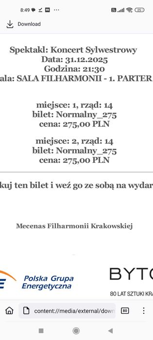 Filharmonia Krakowska Koncert Sylwestrowy