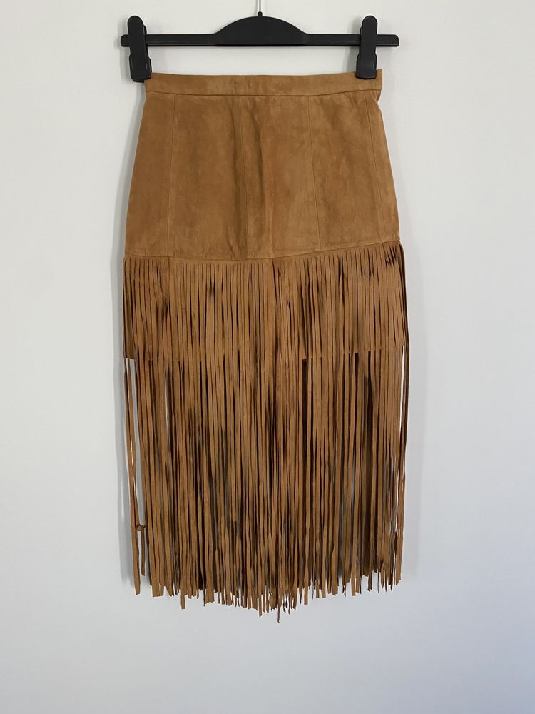 Spódnica boho z frędzlami beż 34 XS H&M premium nowa