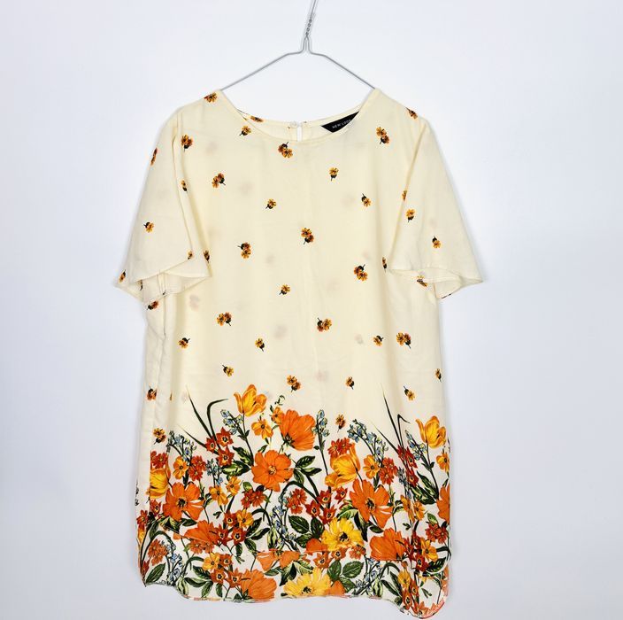 Beżowa bluzka w pomarańczowe kwiaty XL 42 New Look