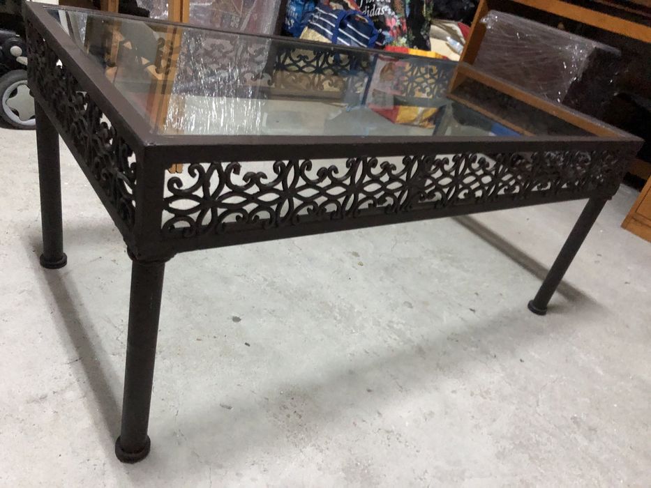 Mesa ferro com tampo de vidro