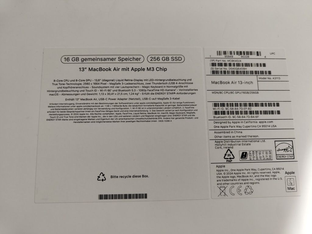 Apple MacBook Air 13“ Midnight M3 16/256 8GPU 2024 (MC8K4)