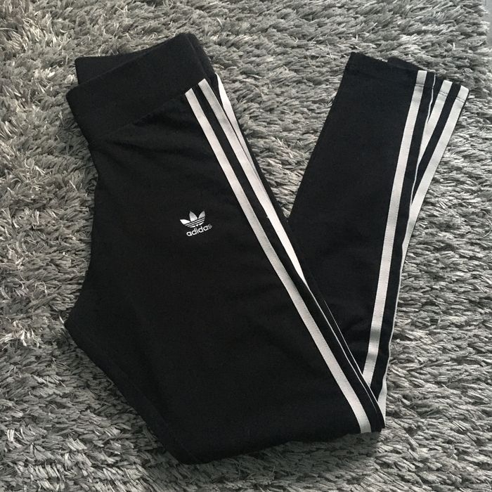 Czarne Legginsy Adidas z 3 paskami i z wysokim stanem High Waist XS/34