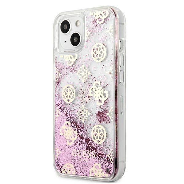 Etui Guess Peony Liquid Glitter na iPhone 13 mini - różowe