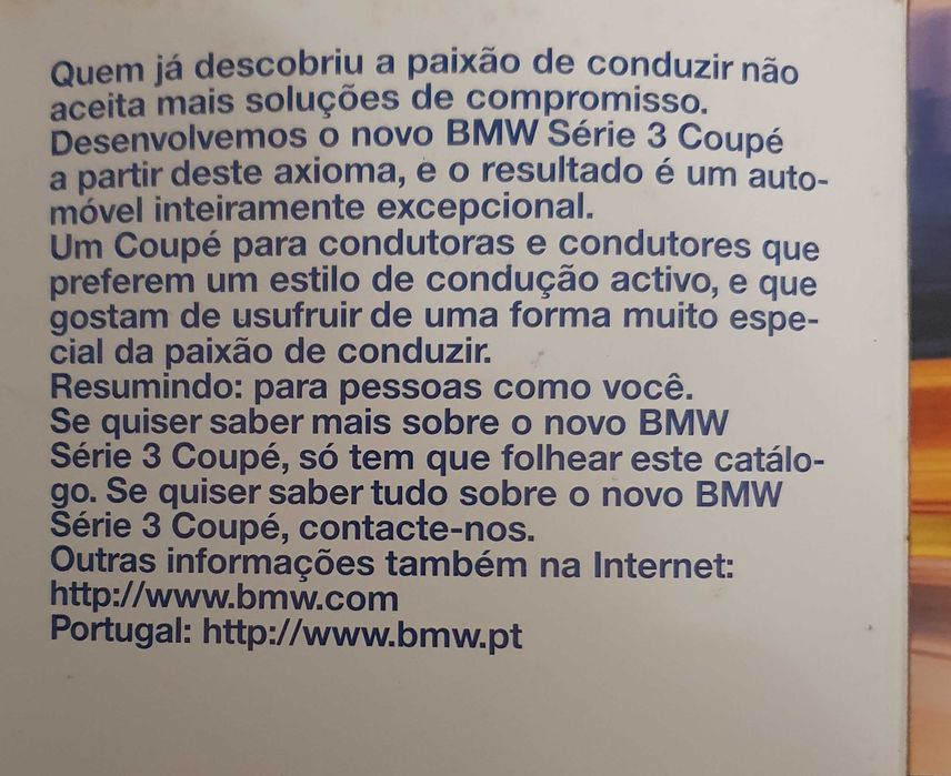Pequeno Catálogo desdobrável do automóvel BMW Série 3 Coupé - 1999/00