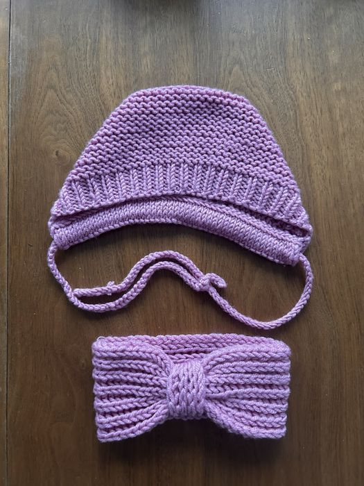 Czapeczka i opaska z wełny merino, rozmiar 56