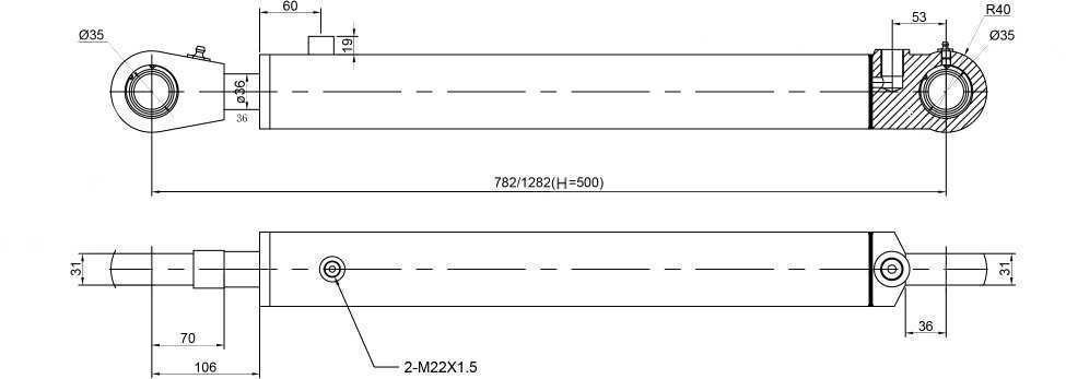 SIŁOWNIK Hydrauliczny CJ2F 63x36 SKOK 500 L= 782mm [3846]