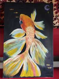 Картина золотая рыбка размер 40см на 60см приносит удачу цена 115гр пи