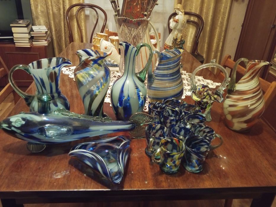 Набір посуду з кольорового скла гутне скло