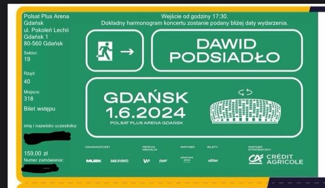 3x bilet na koncert Dawida Podsiadło Gdańsk 01.06.2024