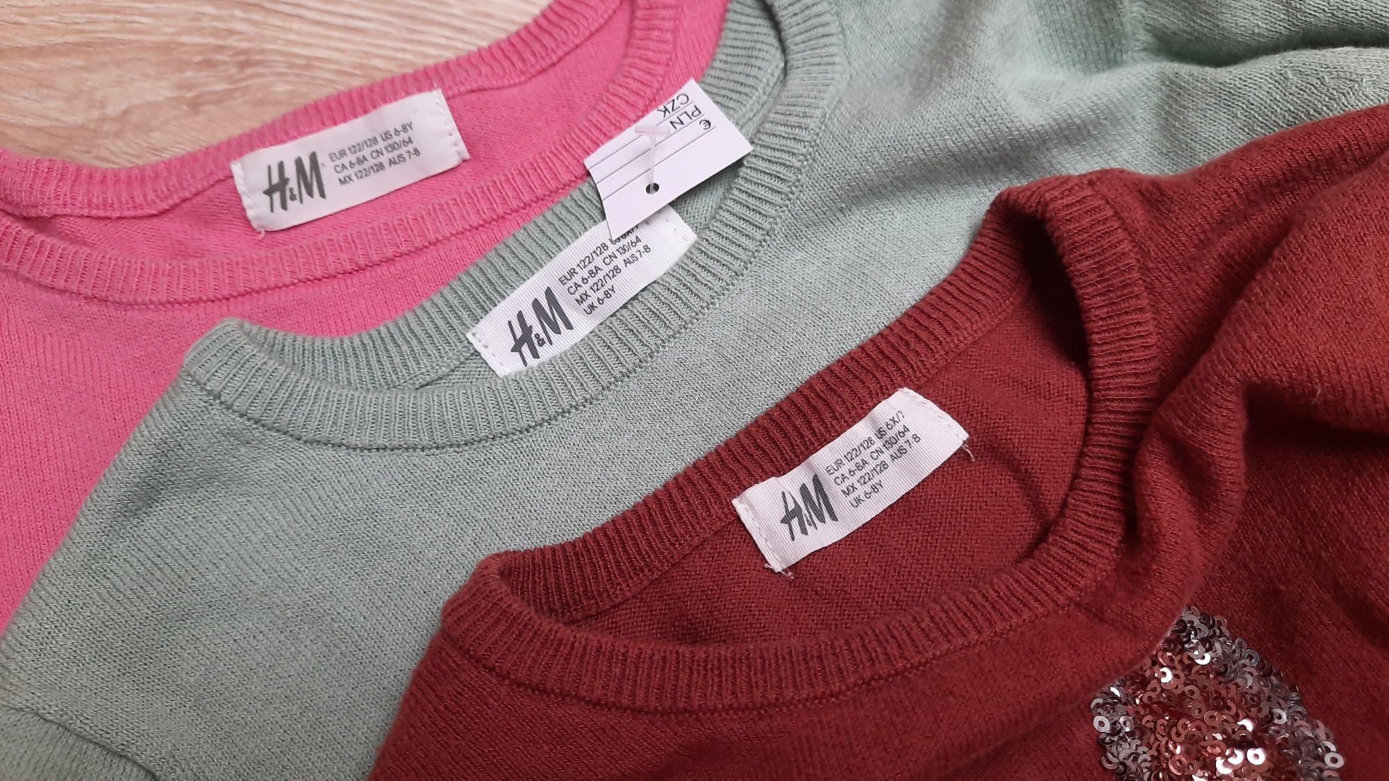 122-128 SWETEREK H&M cekiny zestaw x3 sarenka NOWY