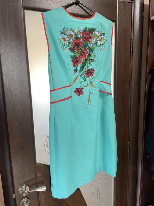 Плаття бірюзовий (ручна вишивка) бісер. Габардин, Чеський бісер