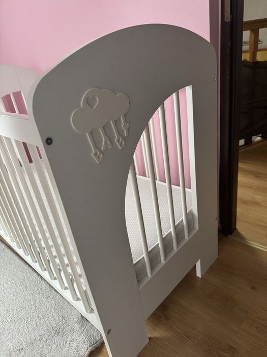 Łóżeczko dzieciece drewniane KLUPŚ białe chmurka 120x60