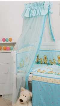 Балдахін в дитяче ліжечко голубий з бантом і кульками