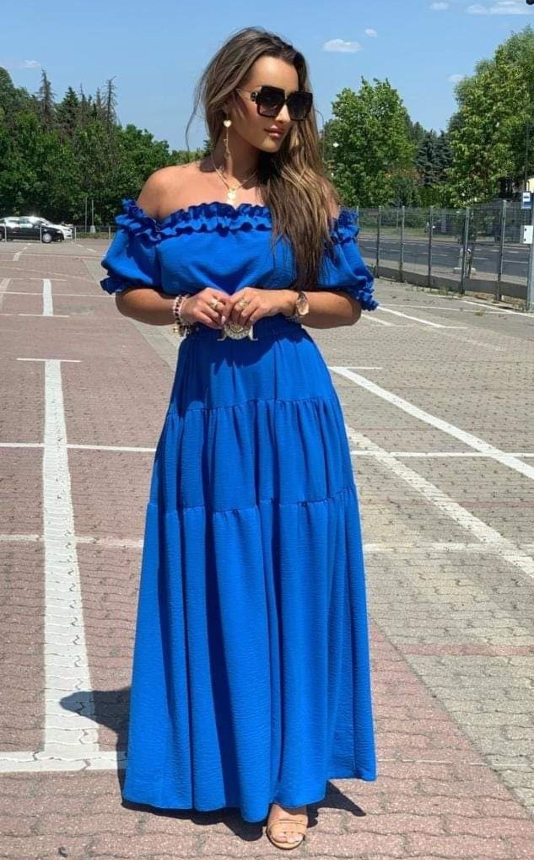 Sukienka chabrowa długa nowa S.moriss 34,36 niebieska 38,40 hiszpanka