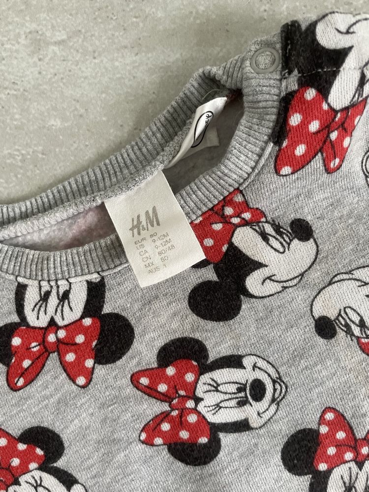 Dresik dla dziewczynki 74 h&m myszka minnie dres niemowlęcy szary