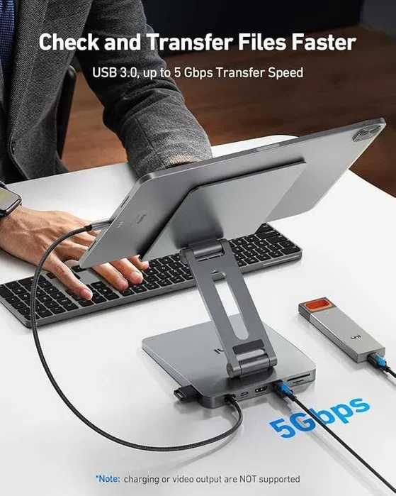 Stacja dokująca USB-C, aluminiowa podstawka ,HDMI USB-C-A iPada