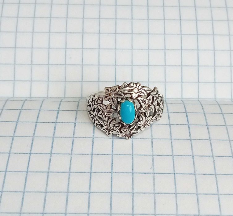 Перстень кольцо з каменем бірюза. Срібло 925 проба. Розмір 19,5