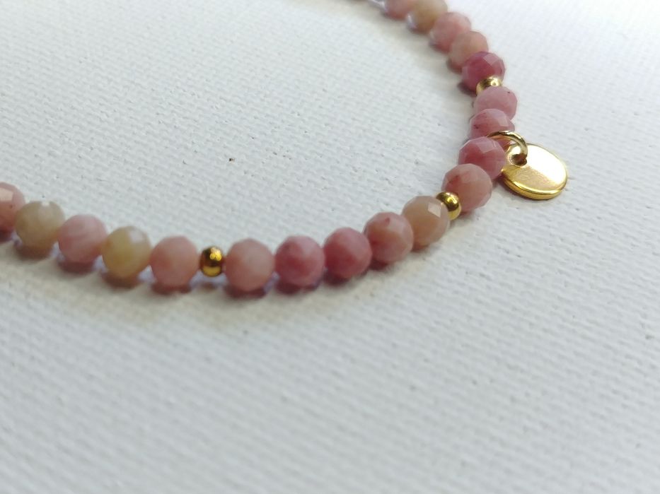 Bransoletka handmade kamienie rodonit różowa, złota, prezent