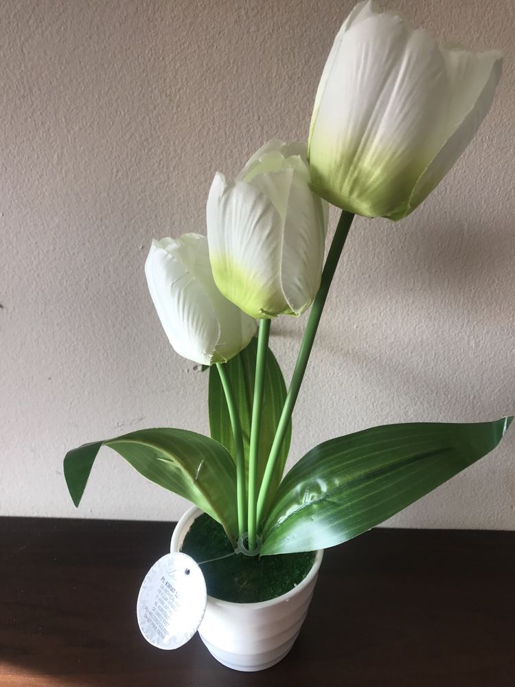 Kwiat  sztuczny w doniczce biały 37 cm 3 główki 48tknkw
