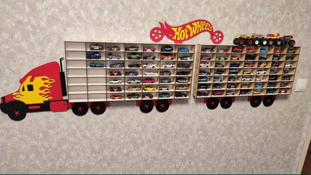 Настінний гараж для Hot Wheels / полиця для машинок / органайзер з дер