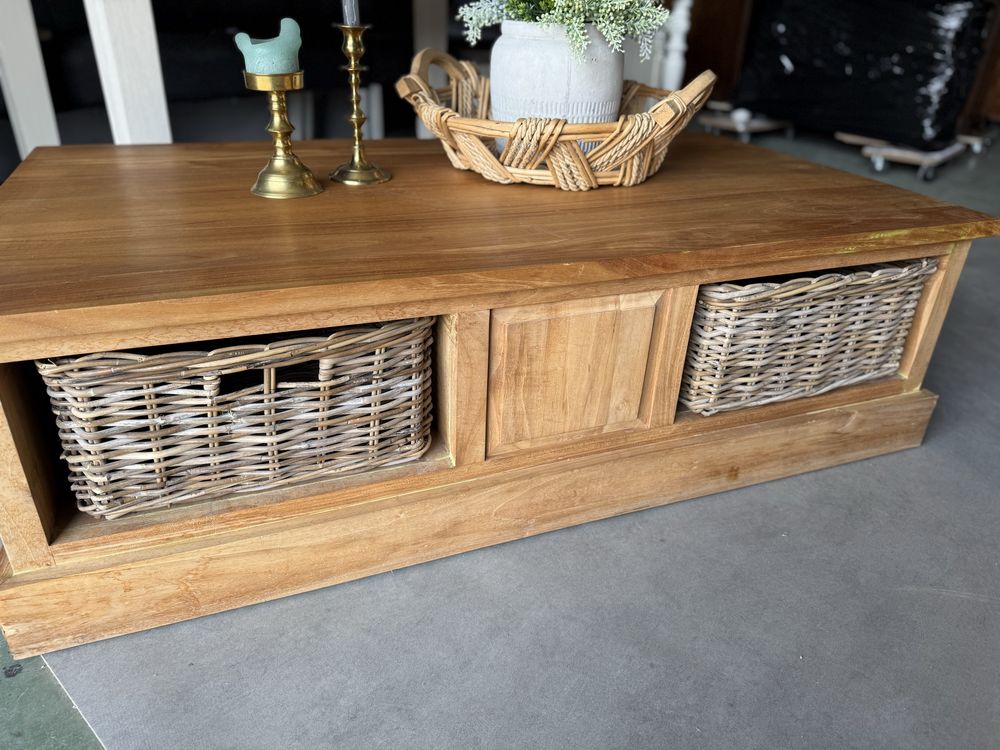 Stolik ława drewniany rustykalny farmhouse rattan wiklina NA TARAS