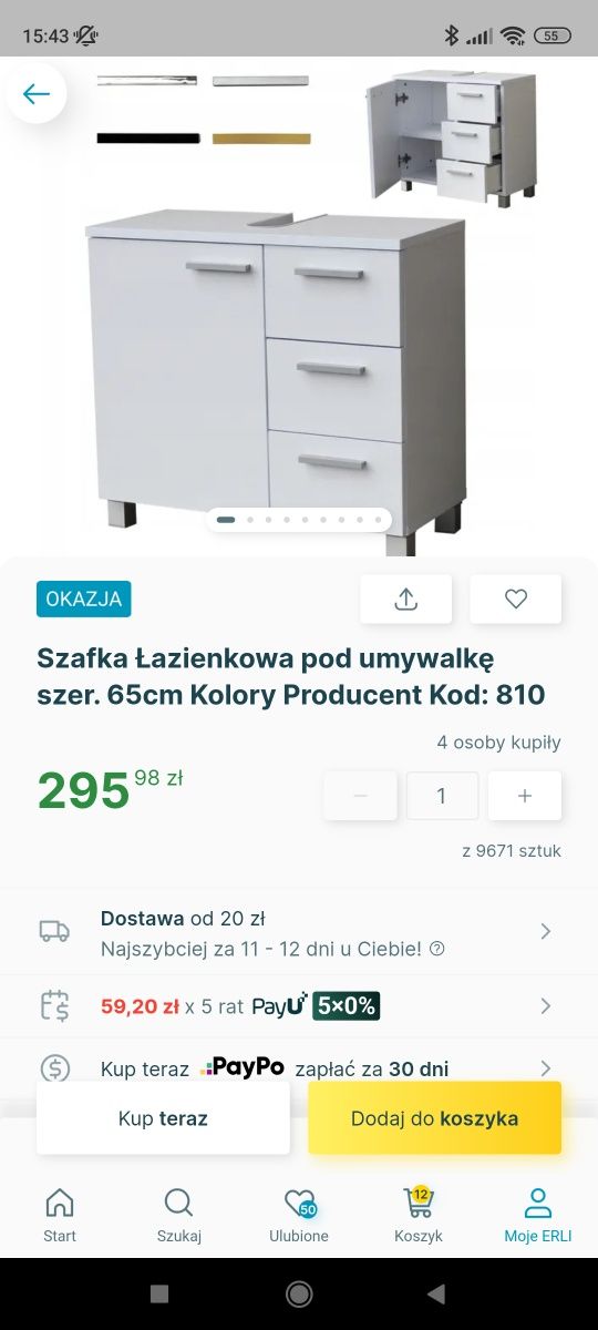 Szafka łazienkowa pod umywalkę nablatowa