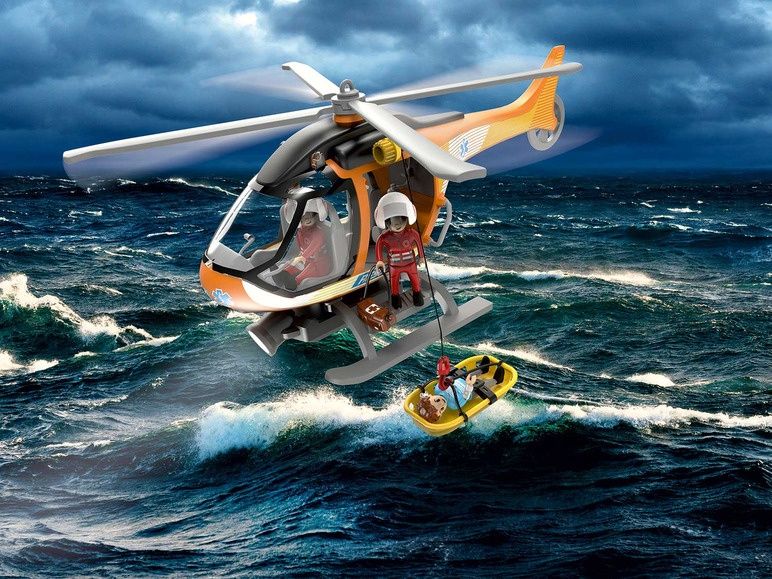 Nowy Zestaw klocków śmigłowiec straży pożarnej/policji  efeki świetln/