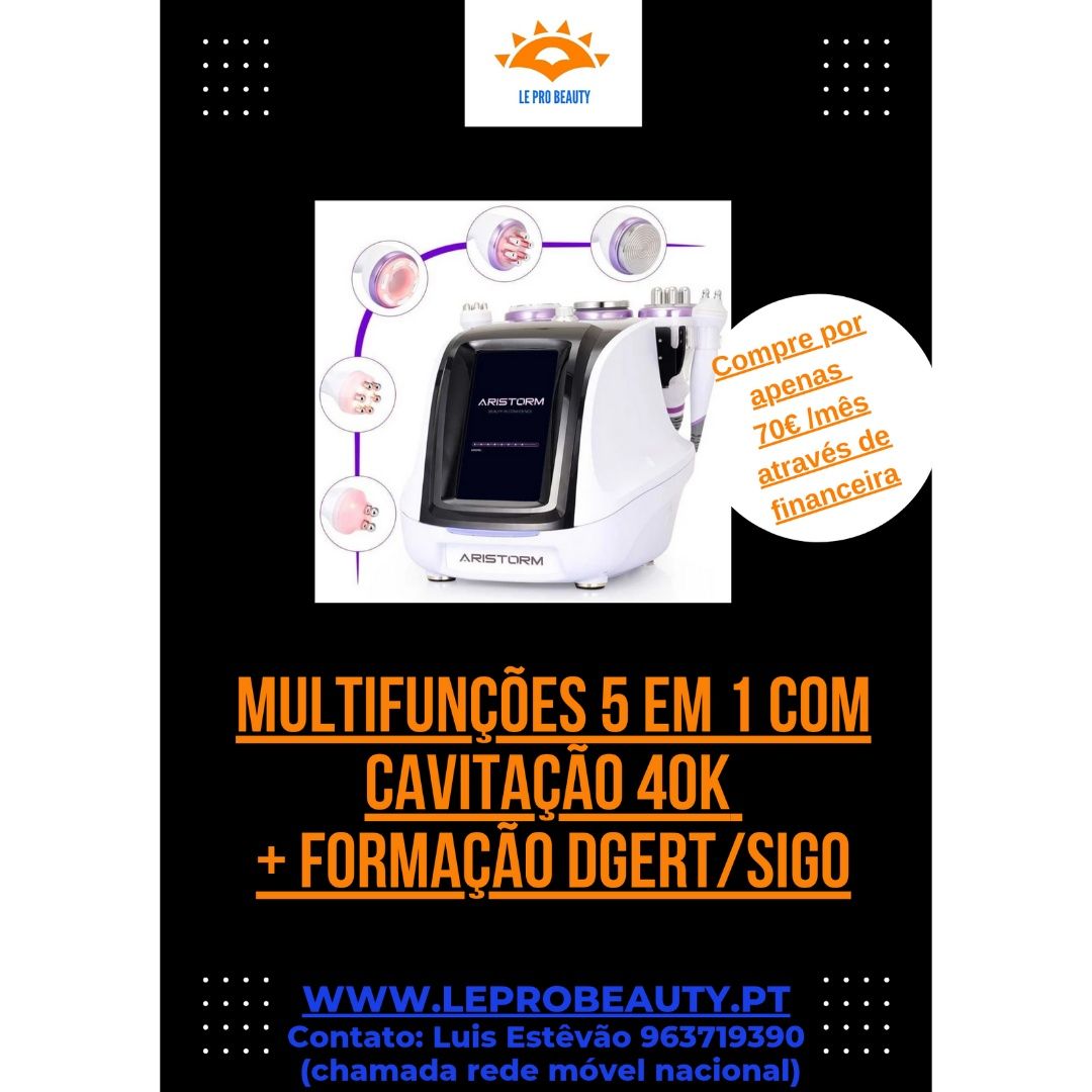 Multifunções 5 em 1: Radiofrequência + Vácuo + Cavitação + Curso dgert