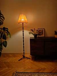 Lampa stojąca vintage PRL drewniana abażur