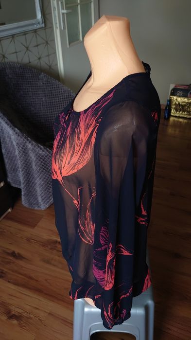 Next damska bluzka XL wzorzysta 42 granatowa w kwiaty długi rękaw prze