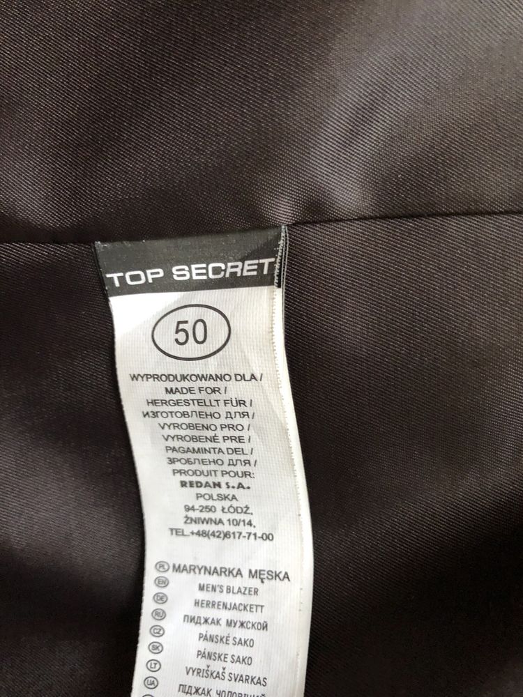 Garnitur top secret office Man brąz spodnie 34 marynarka 50