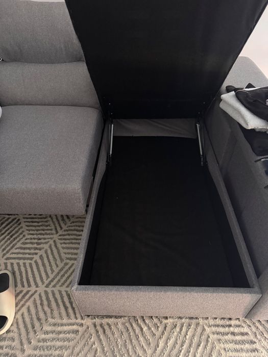 Sofá Cinza com Chaise louge e Baú — Excelente Estado