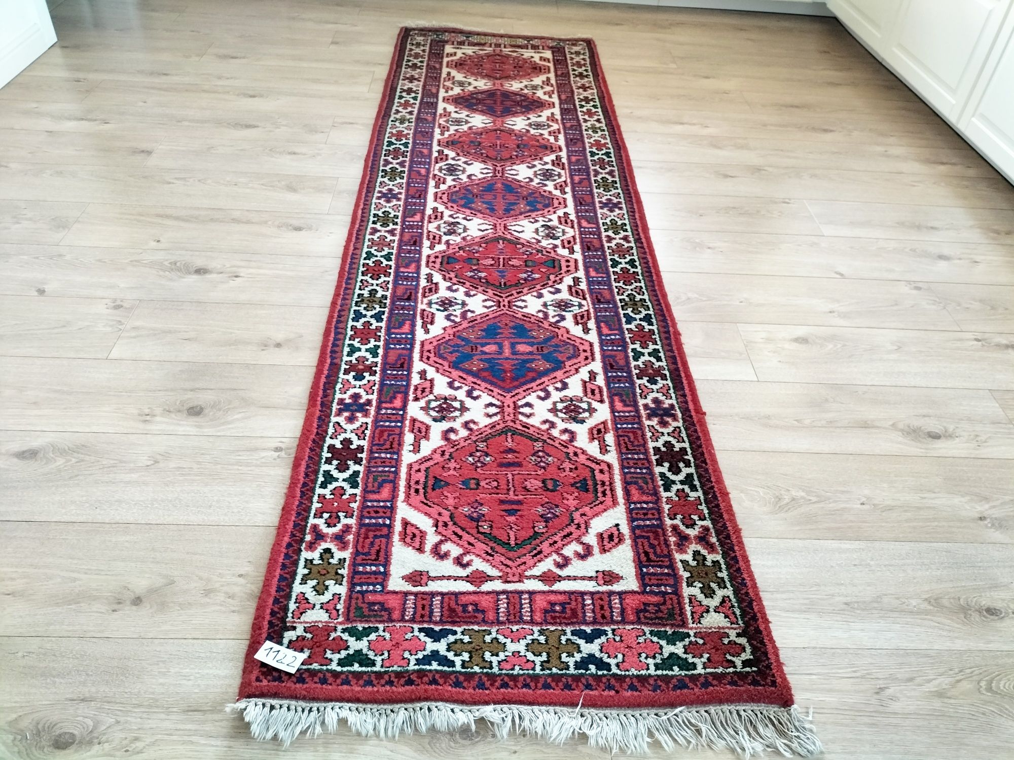 Piękny wełniany ręcznie tkany Indyjski chodnik Hindu-Sarab 72x295cm