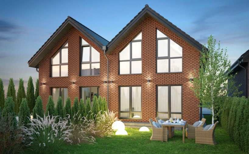 Nowoczesny bliźniak | cegła ręcznie formowana | ogród 200m2
