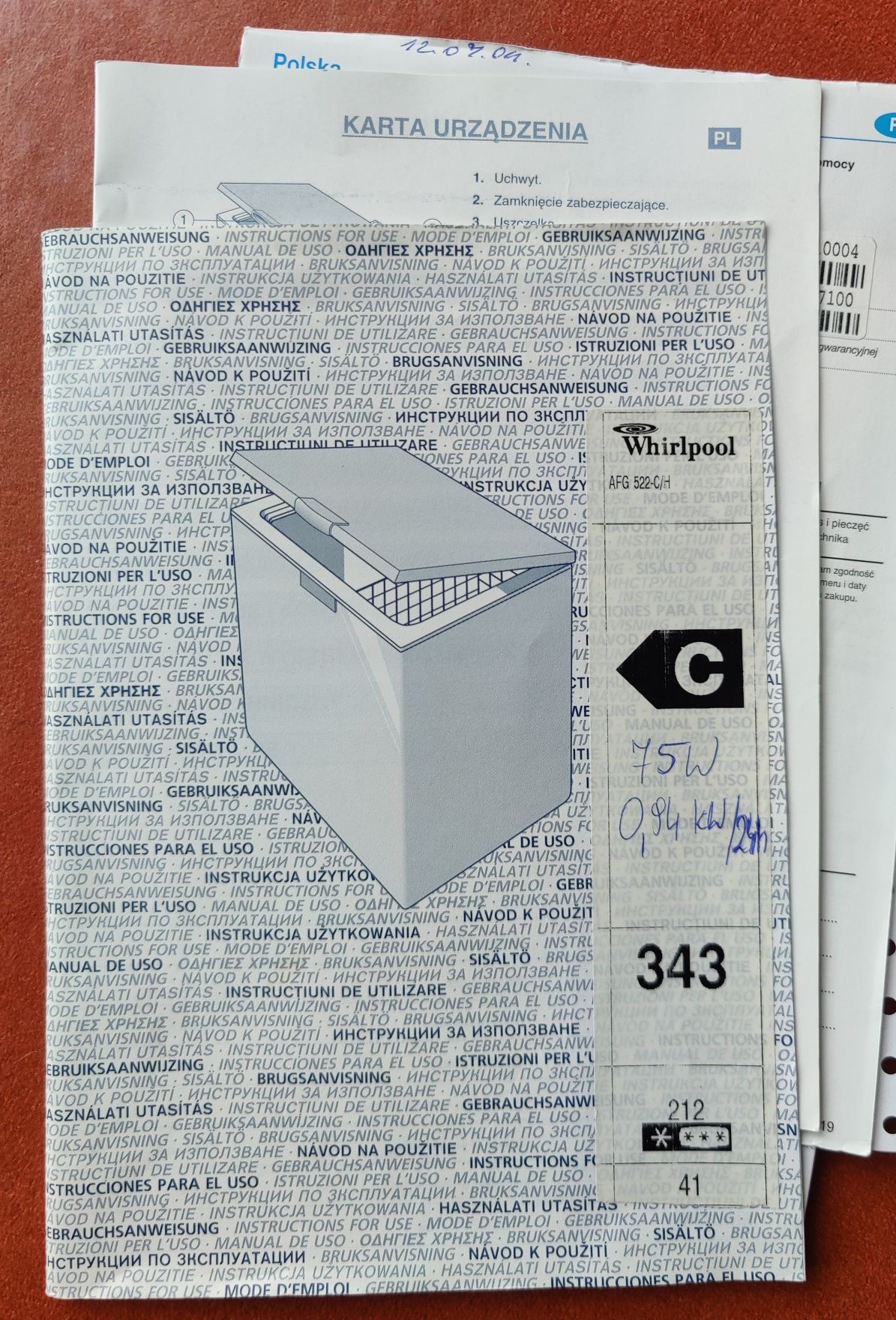 Zamrażarka Whirlpool AFG 522C/H, 212 l, skrzyniowa
