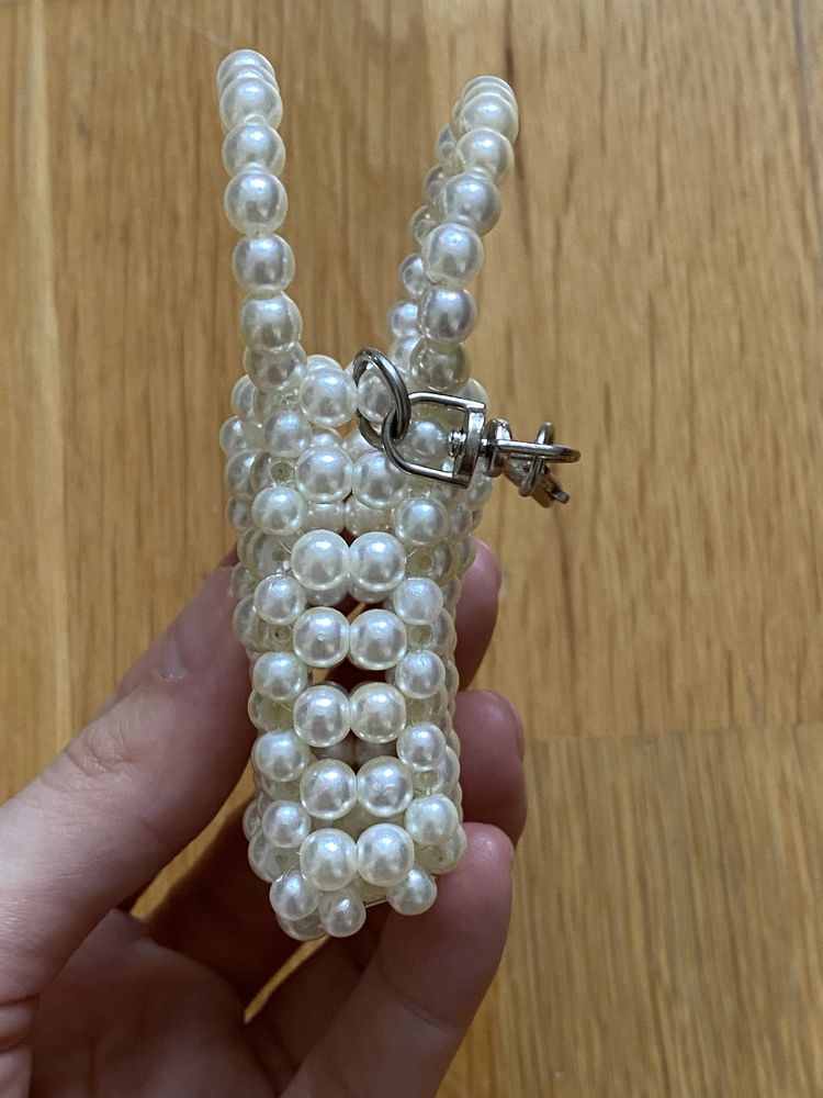 Brelok perły torebka shopper handmade ze srebrnym  łańcuchem