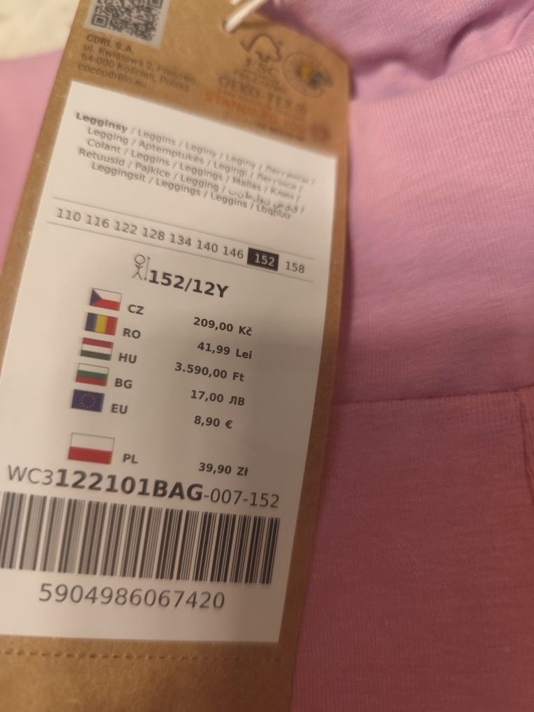 Nowe gładkie legginsy coccodrillo r. 152 ok. 12 lat